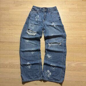 Hollister High-Rise Vintage Baggy Jeans Womens 5R W27 Hibiscus Distressed